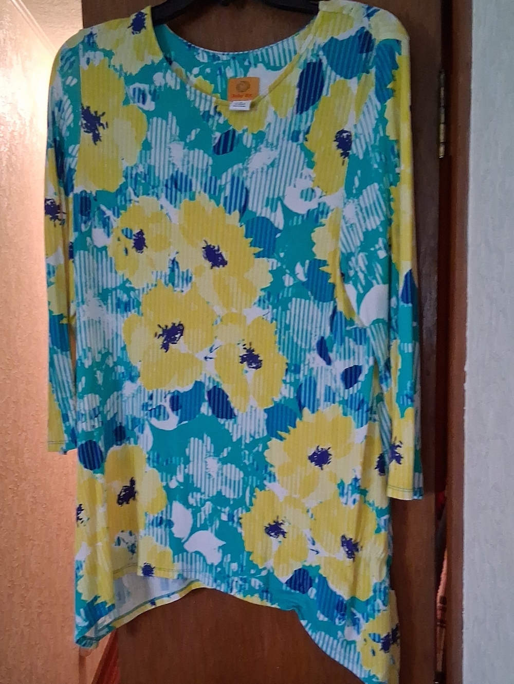 Ruby Rd. Turquoise & Yellow Floral Scoop Neck Tunic